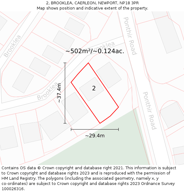 2, BROOKLEA, CAERLEON, NEWPORT, NP18 3PR: Plot and title map