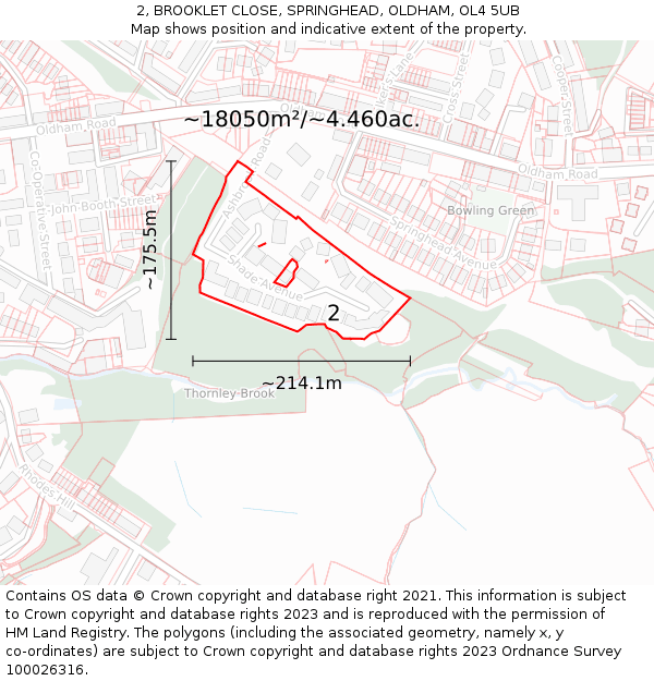 2, BROOKLET CLOSE, SPRINGHEAD, OLDHAM, OL4 5UB: Plot and title map