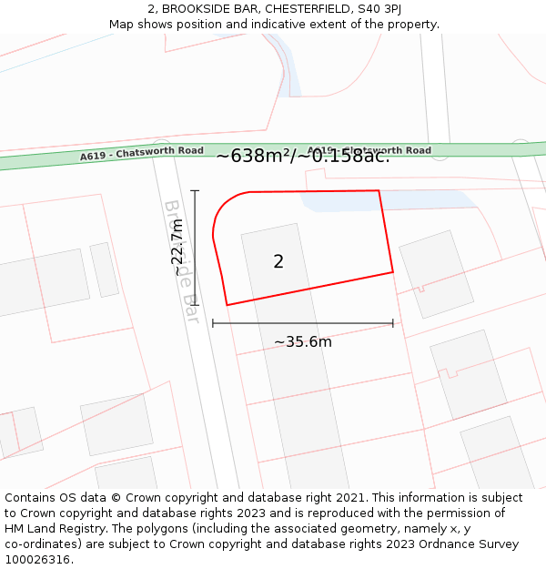 2, BROOKSIDE BAR, CHESTERFIELD, S40 3PJ: Plot and title map