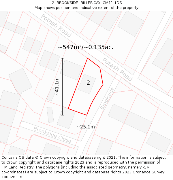 2, BROOKSIDE, BILLERICAY, CM11 1DS: Plot and title map