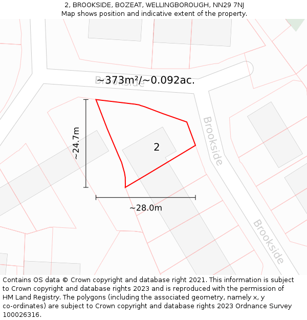 2, BROOKSIDE, BOZEAT, WELLINGBOROUGH, NN29 7NJ: Plot and title map