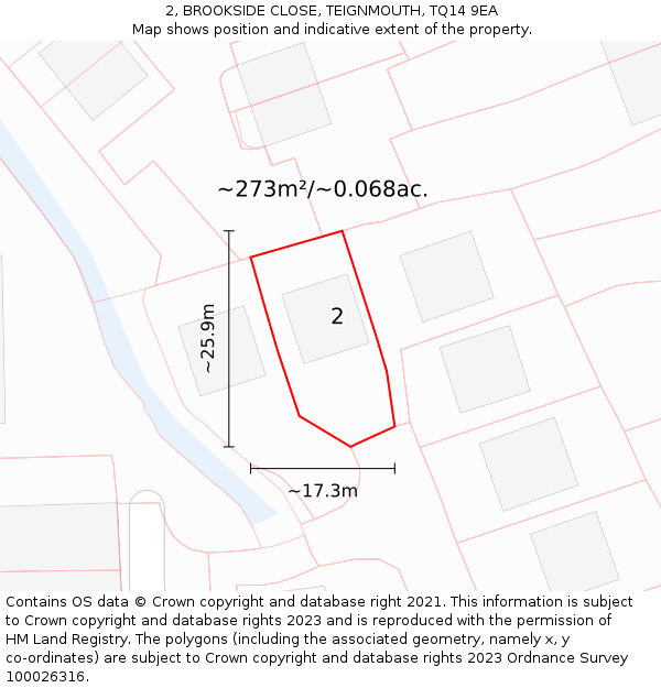 2, BROOKSIDE CLOSE, TEIGNMOUTH, TQ14 9EA: Plot and title map