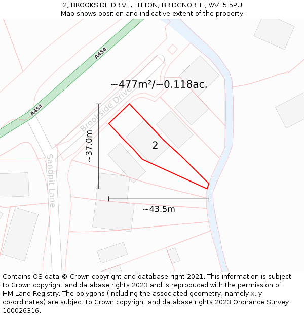 2, BROOKSIDE DRIVE, HILTON, BRIDGNORTH, WV15 5PU: Plot and title map