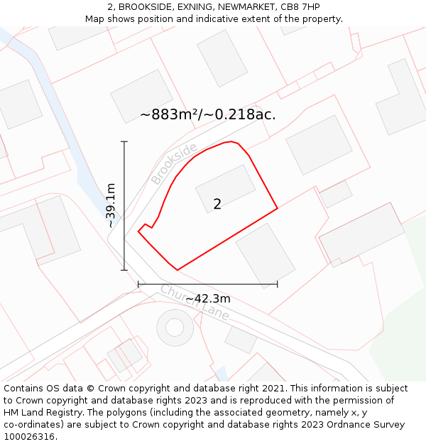 2, BROOKSIDE, EXNING, NEWMARKET, CB8 7HP: Plot and title map