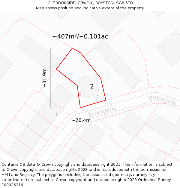 2, BROOKSIDE, ORWELL, ROYSTON, SG8 5TQ: Plot and title map