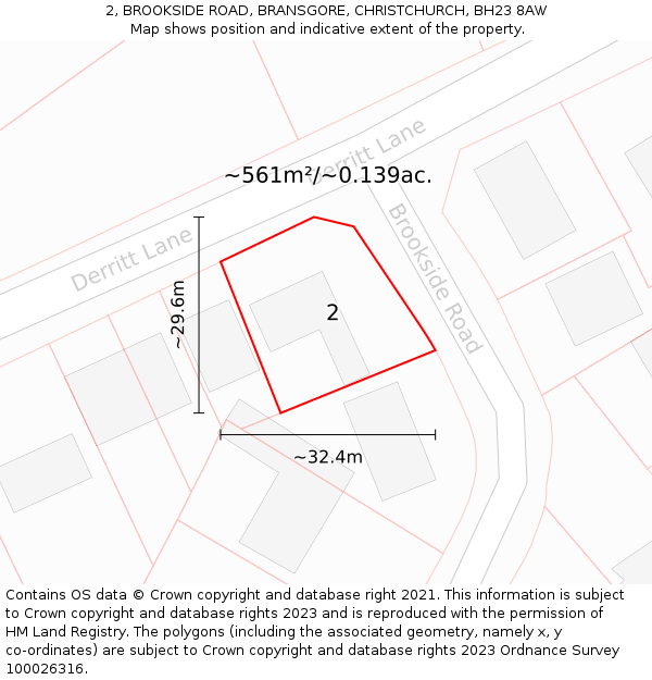 2, BROOKSIDE ROAD, BRANSGORE, CHRISTCHURCH, BH23 8AW: Plot and title map