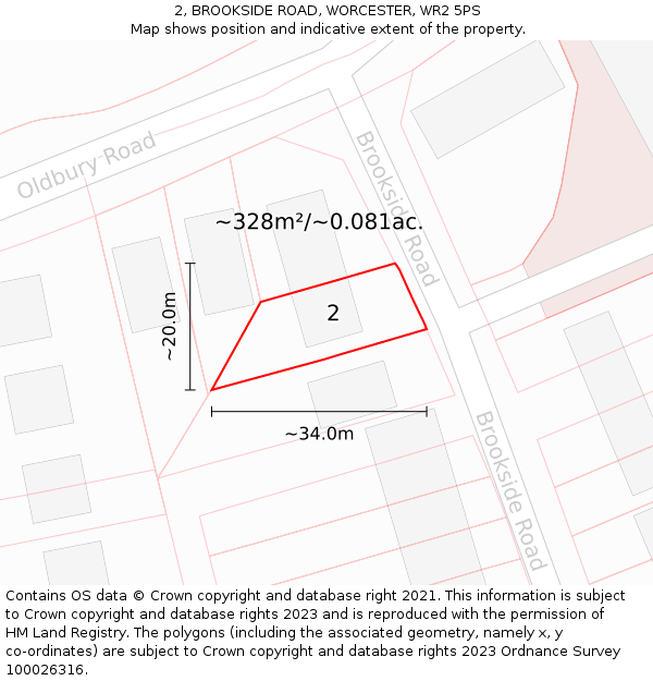 2, BROOKSIDE ROAD, WORCESTER, WR2 5PS: Plot and title map