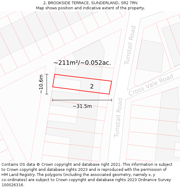 2, BROOKSIDE TERRACE, SUNDERLAND, SR2 7RN: Plot and title map