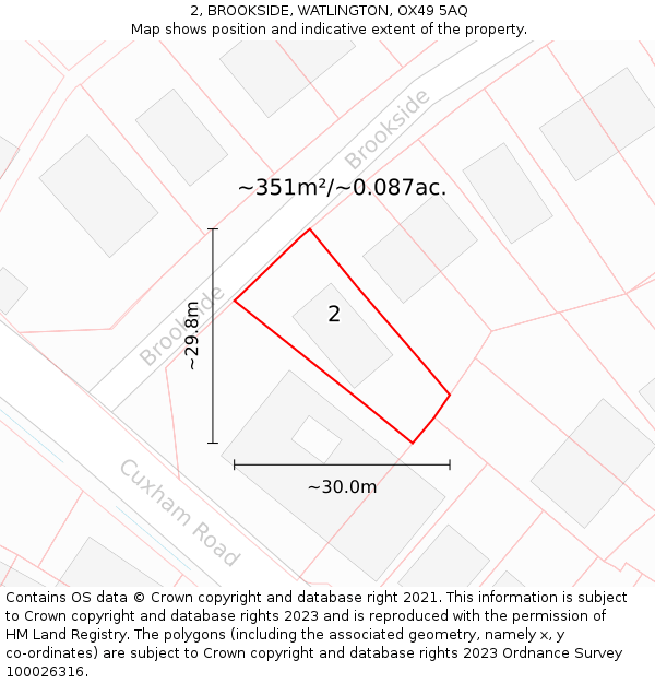 2, BROOKSIDE, WATLINGTON, OX49 5AQ: Plot and title map