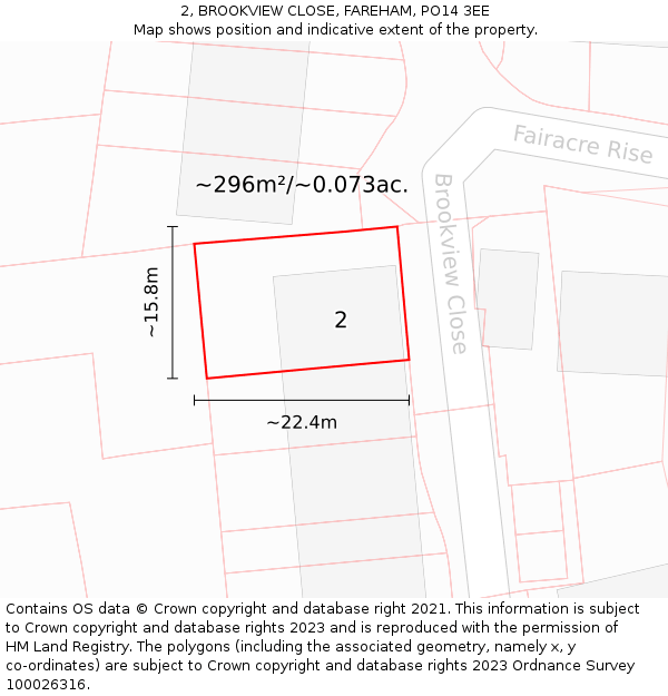 2, BROOKVIEW CLOSE, FAREHAM, PO14 3EE: Plot and title map