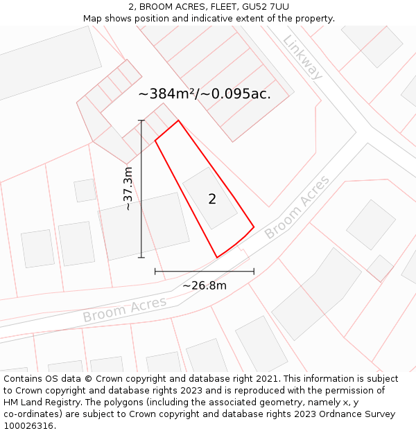 2, BROOM ACRES, FLEET, GU52 7UU: Plot and title map