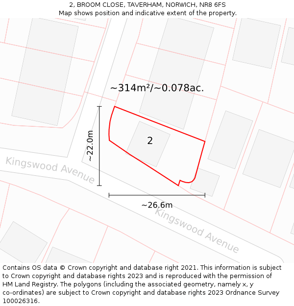2, BROOM CLOSE, TAVERHAM, NORWICH, NR8 6FS: Plot and title map