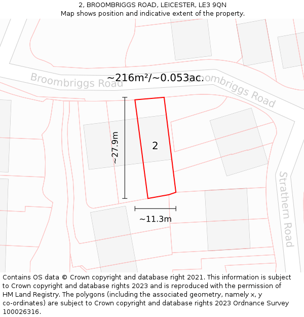 2, BROOMBRIGGS ROAD, LEICESTER, LE3 9QN: Plot and title map
