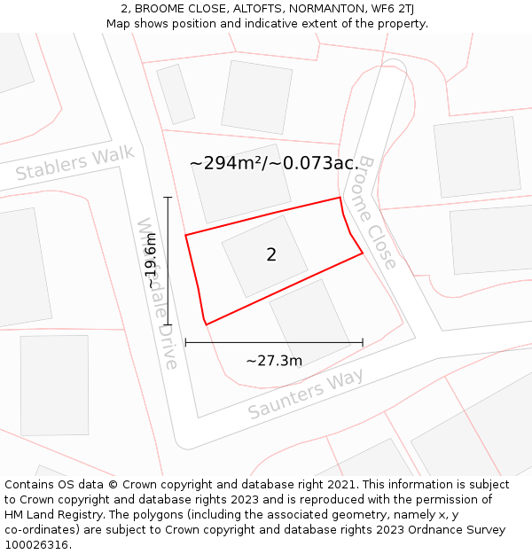 2, BROOME CLOSE, ALTOFTS, NORMANTON, WF6 2TJ: Plot and title map