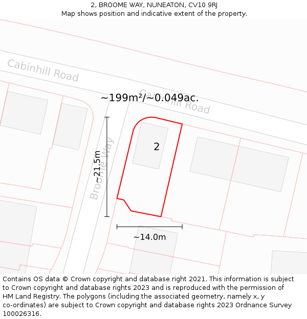2, BROOME WAY, NUNEATON, CV10 9RJ: Plot and title map