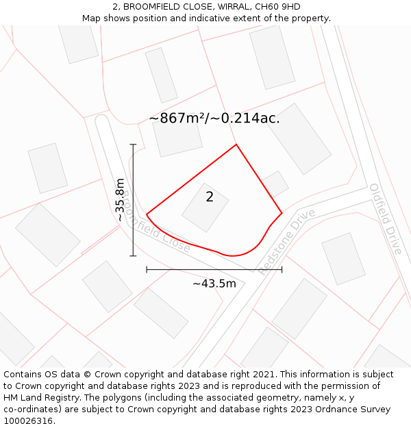 2, BROOMFIELD CLOSE, WIRRAL, CH60 9HD: Plot and title map