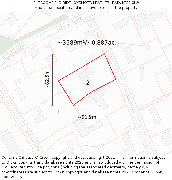 2, BROOMFIELD RIDE, OXSHOTT, LEATHERHEAD, KT22 0LW: Plot and title map