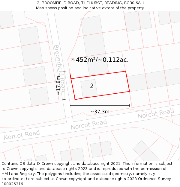 2, BROOMFIELD ROAD, TILEHURST, READING, RG30 6AH: Plot and title map