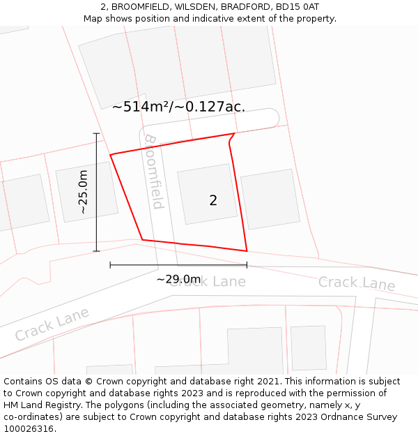 2, BROOMFIELD, WILSDEN, BRADFORD, BD15 0AT: Plot and title map