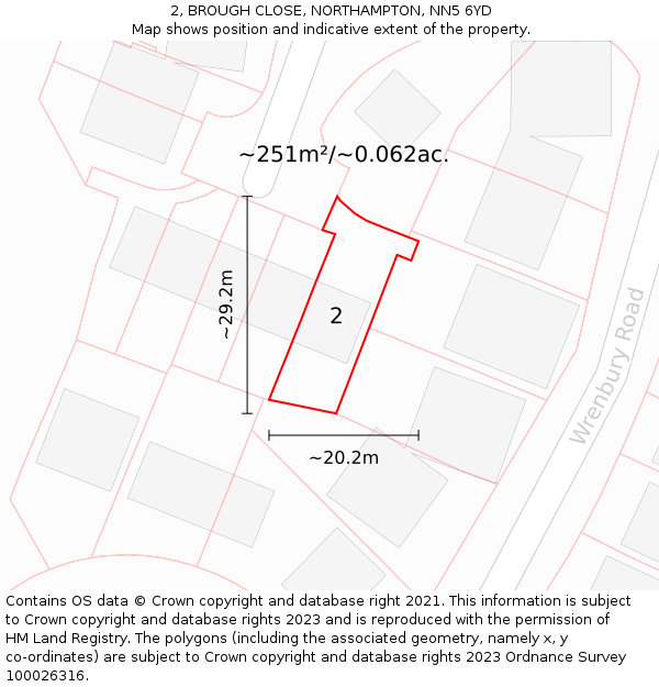 2, BROUGH CLOSE, NORTHAMPTON, NN5 6YD: Plot and title map