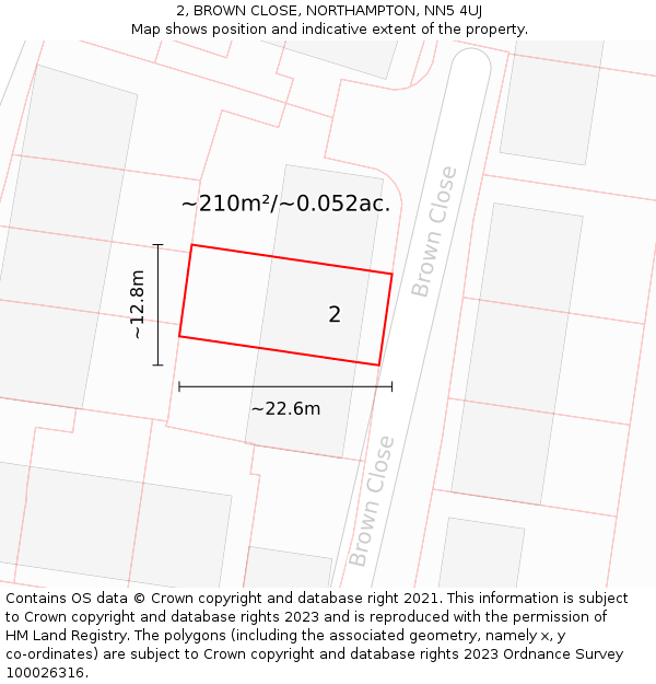 2, BROWN CLOSE, NORTHAMPTON, NN5 4UJ: Plot and title map