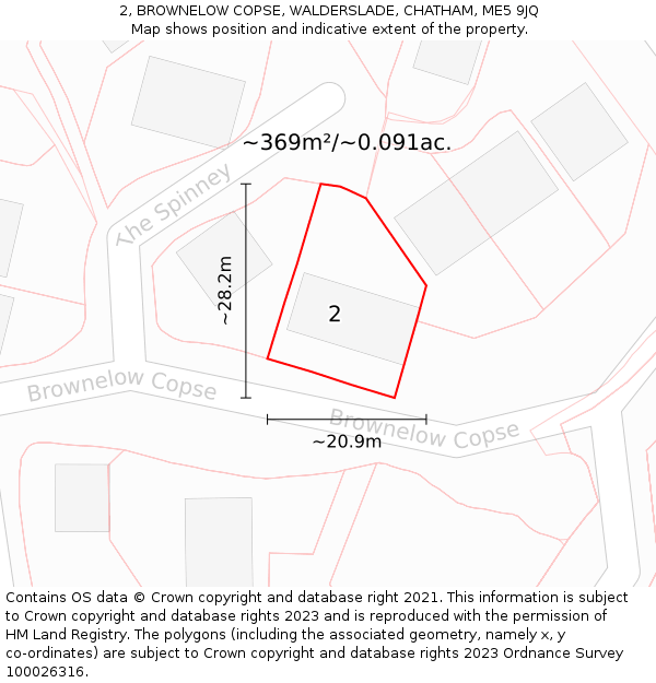 2, BROWNELOW COPSE, WALDERSLADE, CHATHAM, ME5 9JQ: Plot and title map