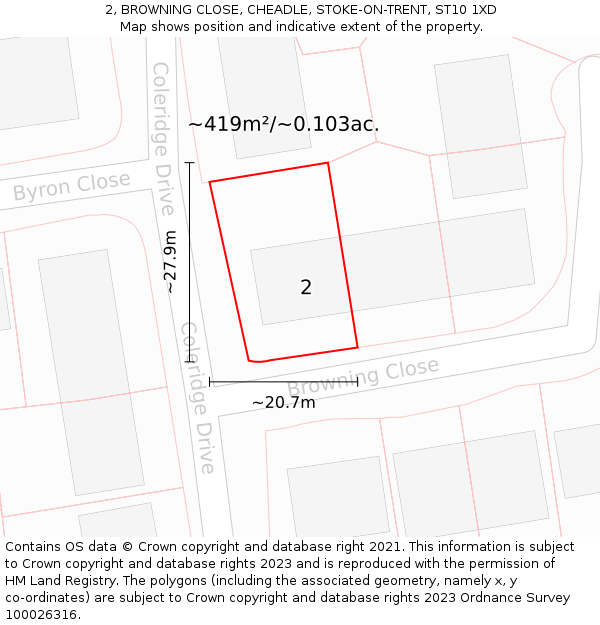2, BROWNING CLOSE, CHEADLE, STOKE-ON-TRENT, ST10 1XD: Plot and title map