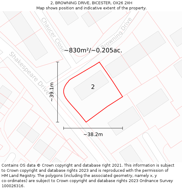 2, BROWNING DRIVE, BICESTER, OX26 2XH: Plot and title map