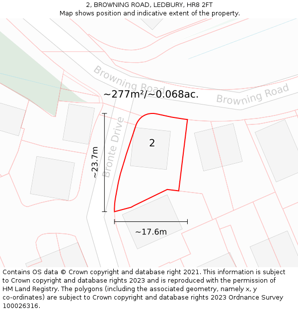 2, BROWNING ROAD, LEDBURY, HR8 2FT: Plot and title map