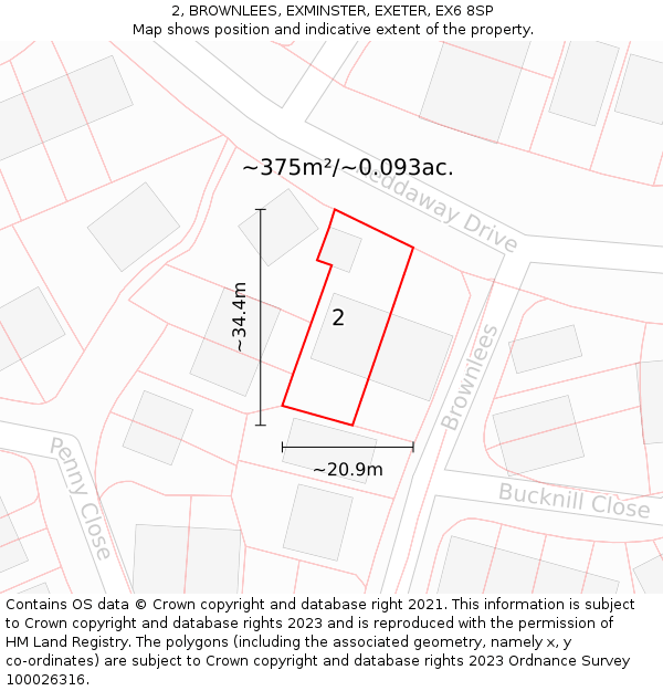 2, BROWNLEES, EXMINSTER, EXETER, EX6 8SP: Plot and title map