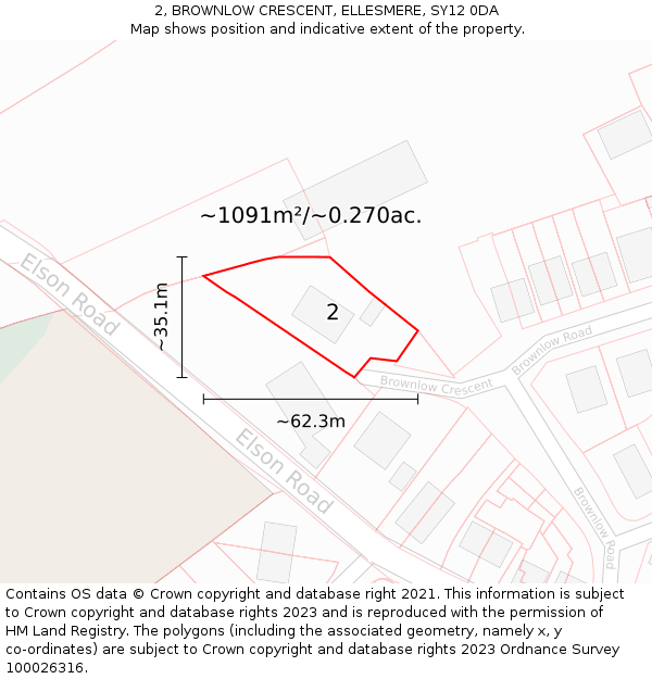 2, BROWNLOW CRESCENT, ELLESMERE, SY12 0DA: Plot and title map