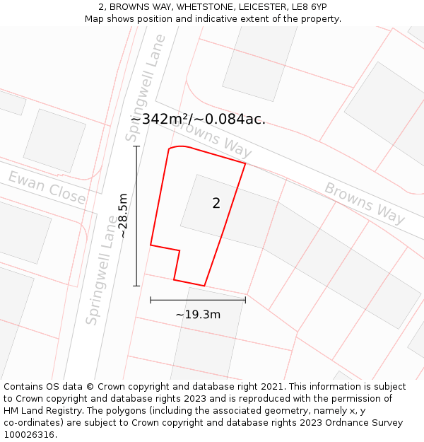 2, BROWNS WAY, WHETSTONE, LEICESTER, LE8 6YP: Plot and title map