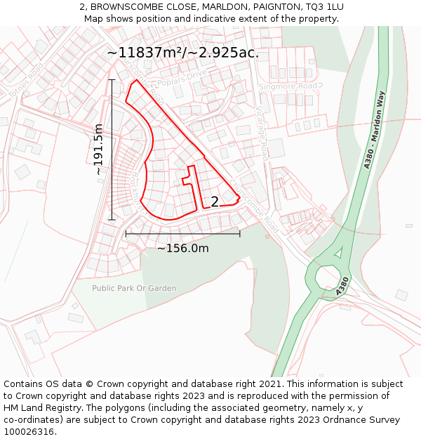 2, BROWNSCOMBE CLOSE, MARLDON, PAIGNTON, TQ3 1LU: Plot and title map