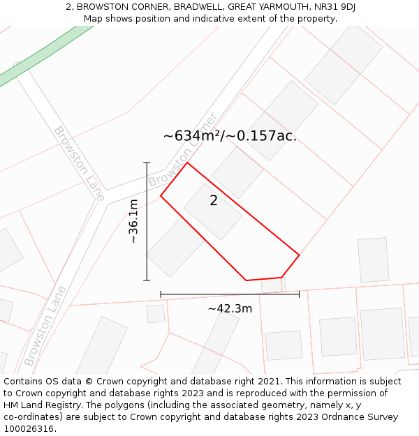 2, BROWSTON CORNER, BRADWELL, GREAT YARMOUTH, NR31 9DJ: Plot and title map