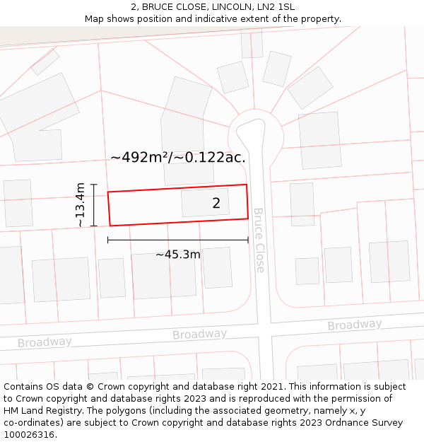 2, BRUCE CLOSE, LINCOLN, LN2 1SL: Plot and title map