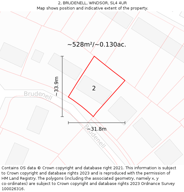 2, BRUDENELL, WINDSOR, SL4 4UR: Plot and title map
