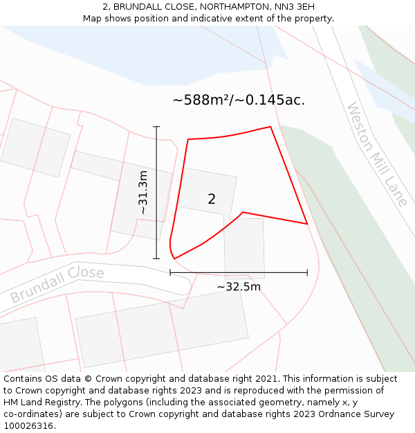 2, BRUNDALL CLOSE, NORTHAMPTON, NN3 3EH: Plot and title map