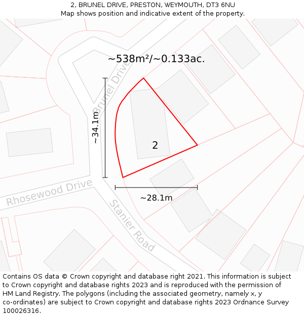 2, BRUNEL DRIVE, PRESTON, WEYMOUTH, DT3 6NU: Plot and title map