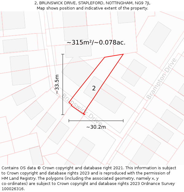 2, BRUNSWICK DRIVE, STAPLEFORD, NOTTINGHAM, NG9 7JL: Plot and title map