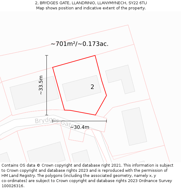 2, BRYDGES GATE, LLANDRINIO, LLANYMYNECH, SY22 6TU: Plot and title map