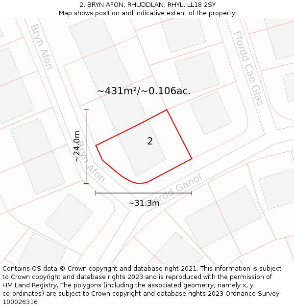 2, BRYN AFON, RHUDDLAN, RHYL, LL18 2SY: Plot and title map