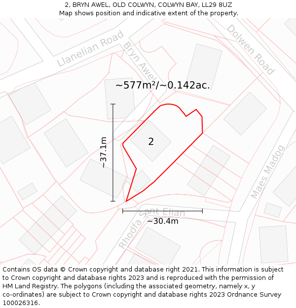 2, BRYN AWEL, OLD COLWYN, COLWYN BAY, LL29 8UZ: Plot and title map