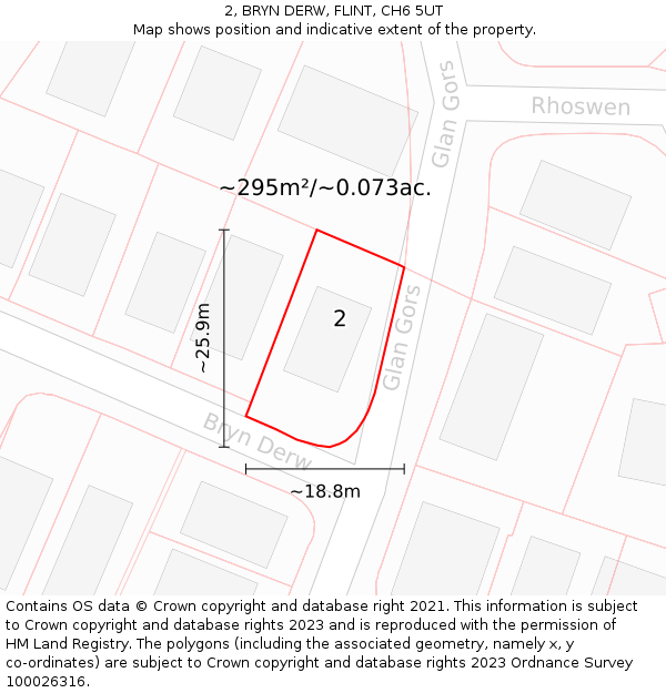 2, BRYN DERW, FLINT, CH6 5UT: Plot and title map