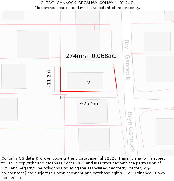 2, BRYN GANNOCK, DEGANWY, CONWY, LL31 9UG: Plot and title map