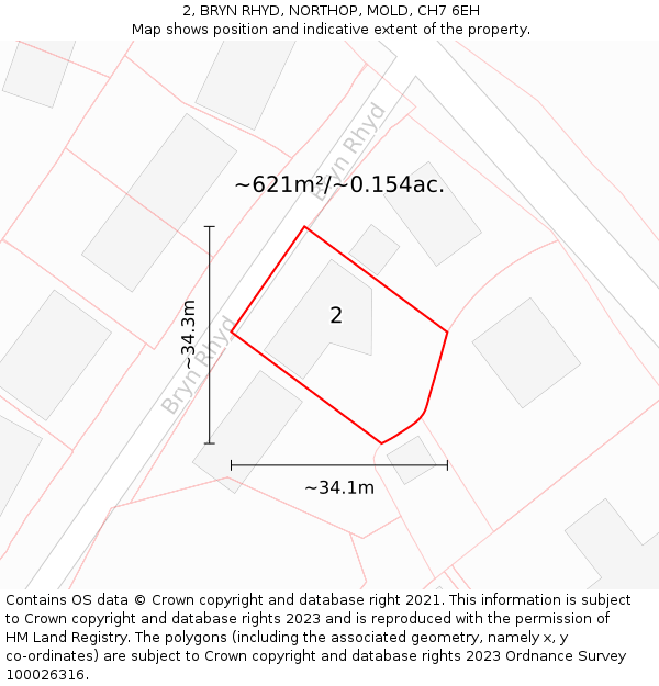 2, BRYN RHYD, NORTHOP, MOLD, CH7 6EH: Plot and title map