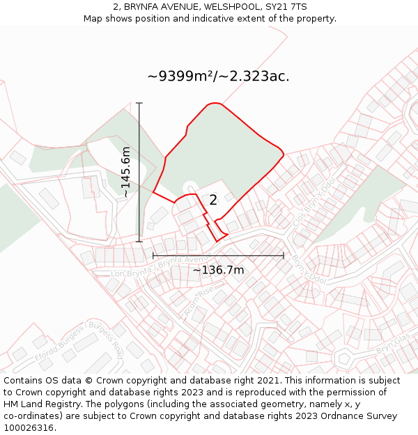 2, BRYNFA AVENUE, WELSHPOOL, SY21 7TS: Plot and title map