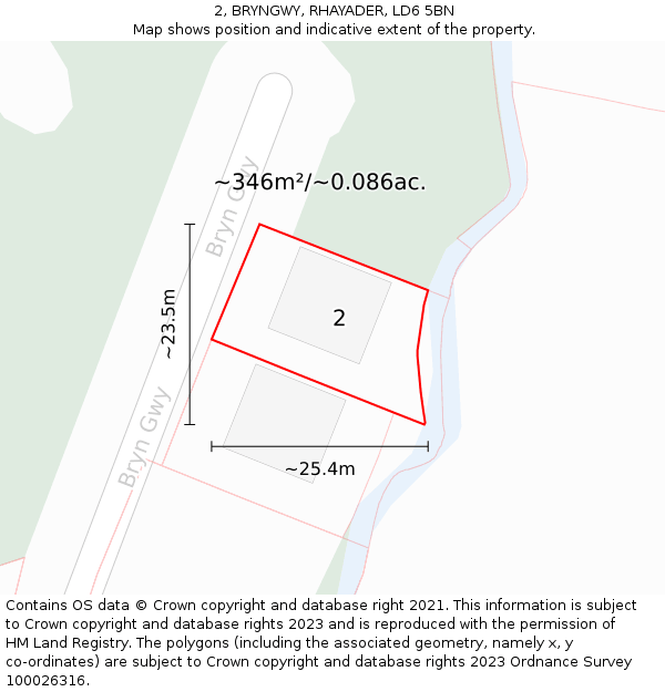 2, BRYNGWY, RHAYADER, LD6 5BN: Plot and title map