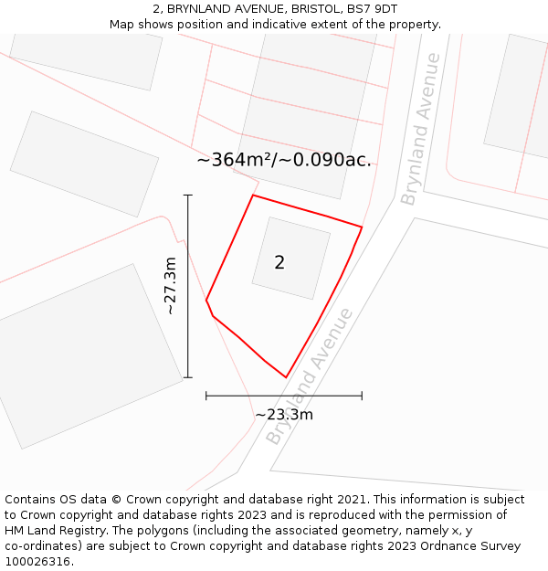 2, BRYNLAND AVENUE, BRISTOL, BS7 9DT: Plot and title map