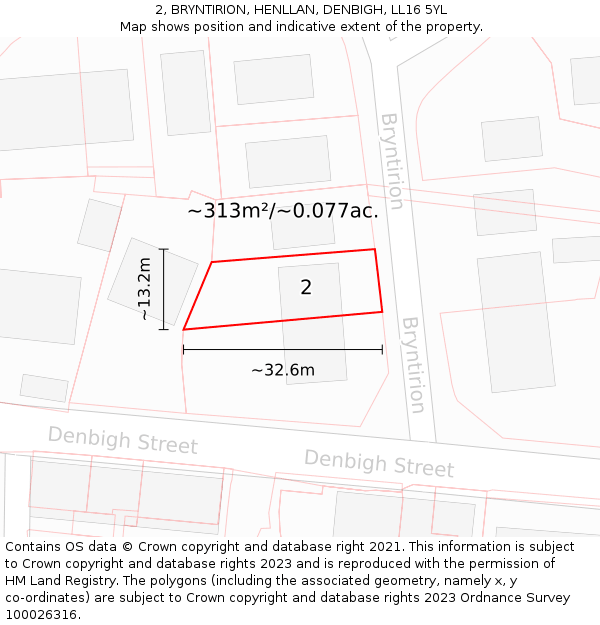 2, BRYNTIRION, HENLLAN, DENBIGH, LL16 5YL: Plot and title map