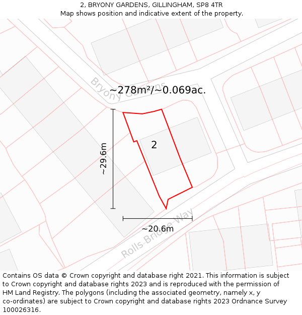 2, BRYONY GARDENS, GILLINGHAM, SP8 4TR: Plot and title map
